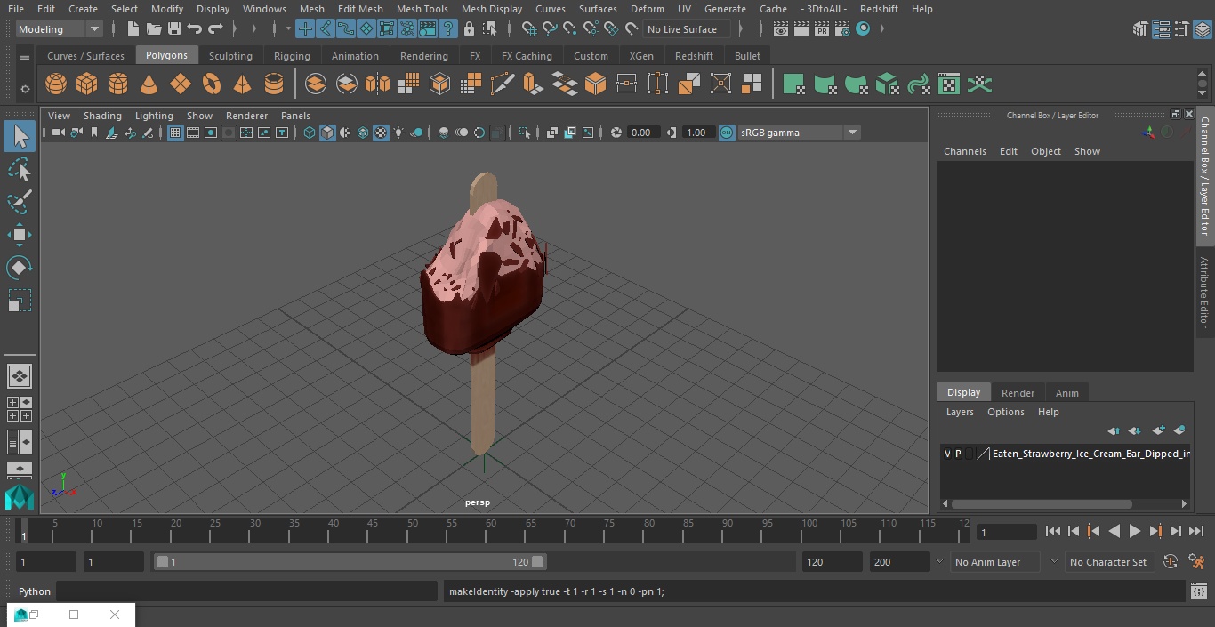 3D model Eaten Strawberry Ice Cream Bar Dipped in Chocolate