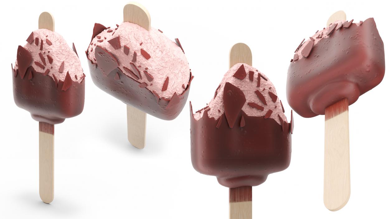 3D model Eaten Strawberry Ice Cream Bar Dipped in Chocolate