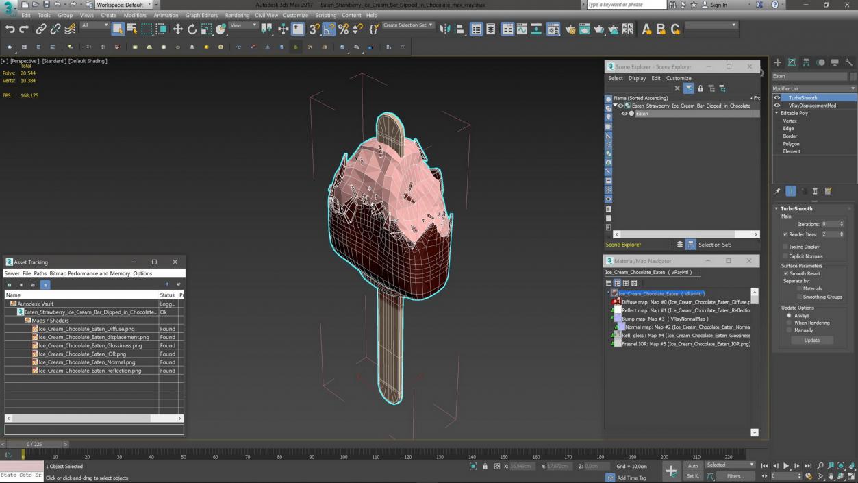 3D model Eaten Strawberry Ice Cream Bar Dipped in Chocolate