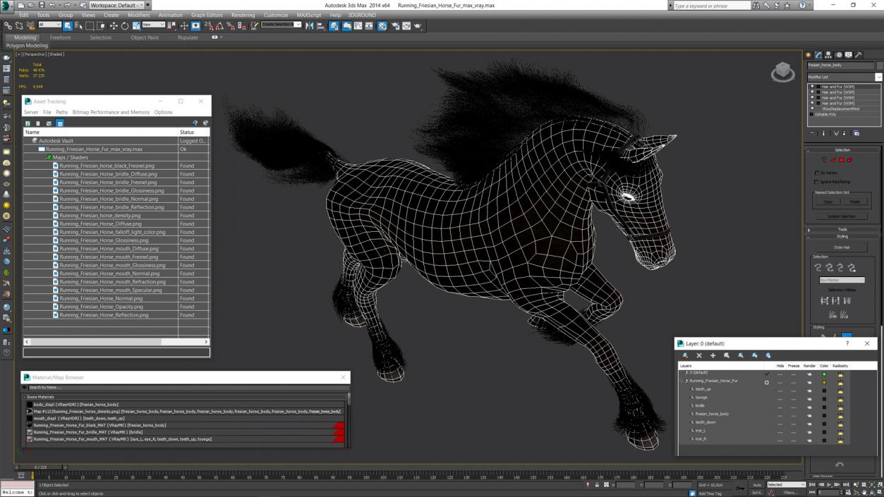 3D Running Friesian Horse Fur