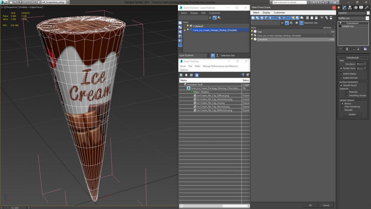 Cone Ice Cream Package Mockup Chocolate 3D model