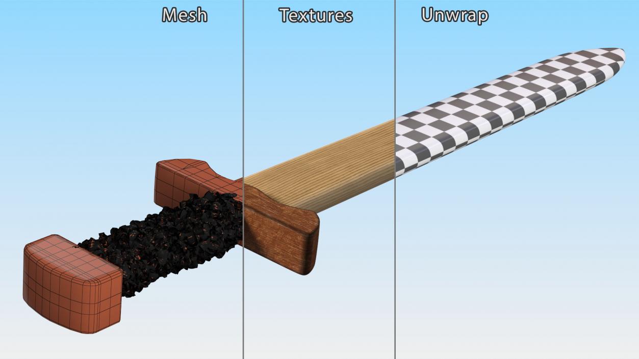 3D model Wooden Practice Sword Fur