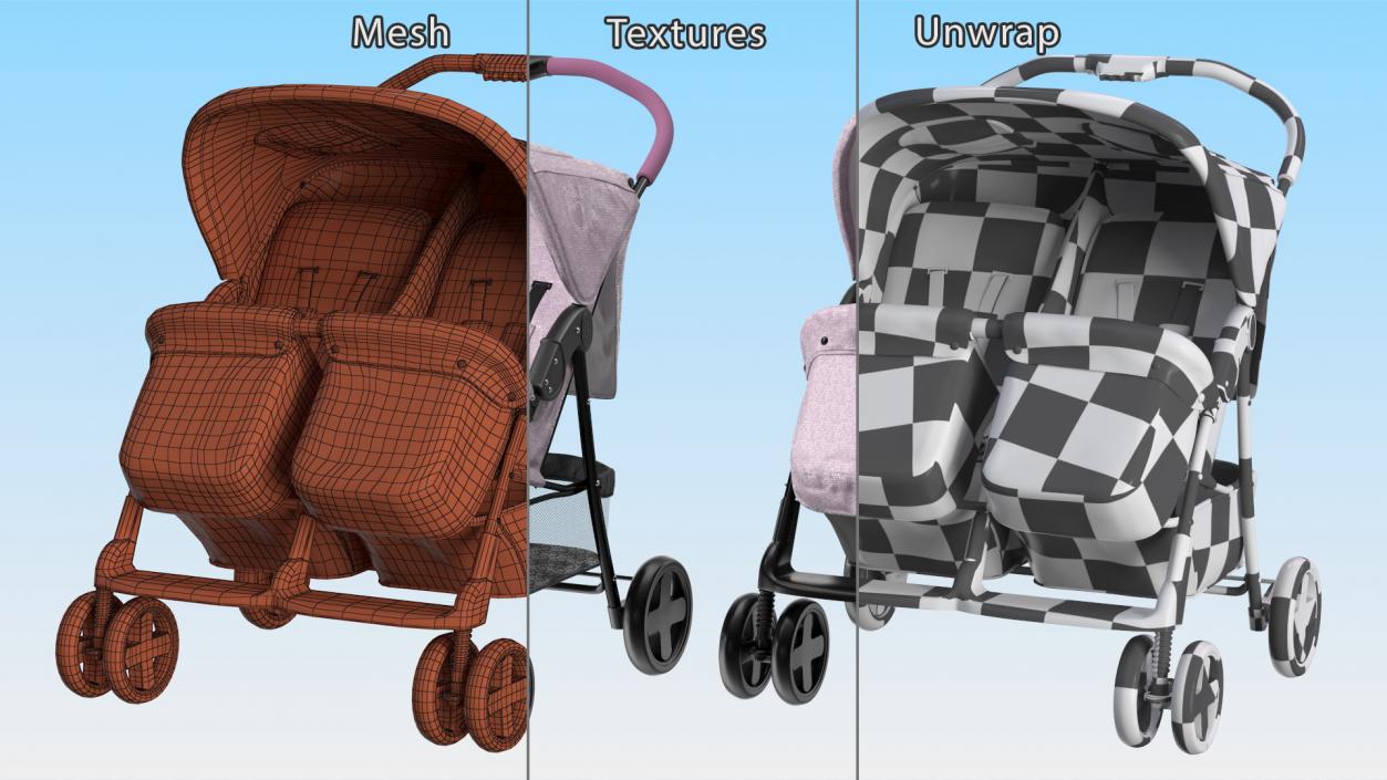 3D Baby Twin Carriage model