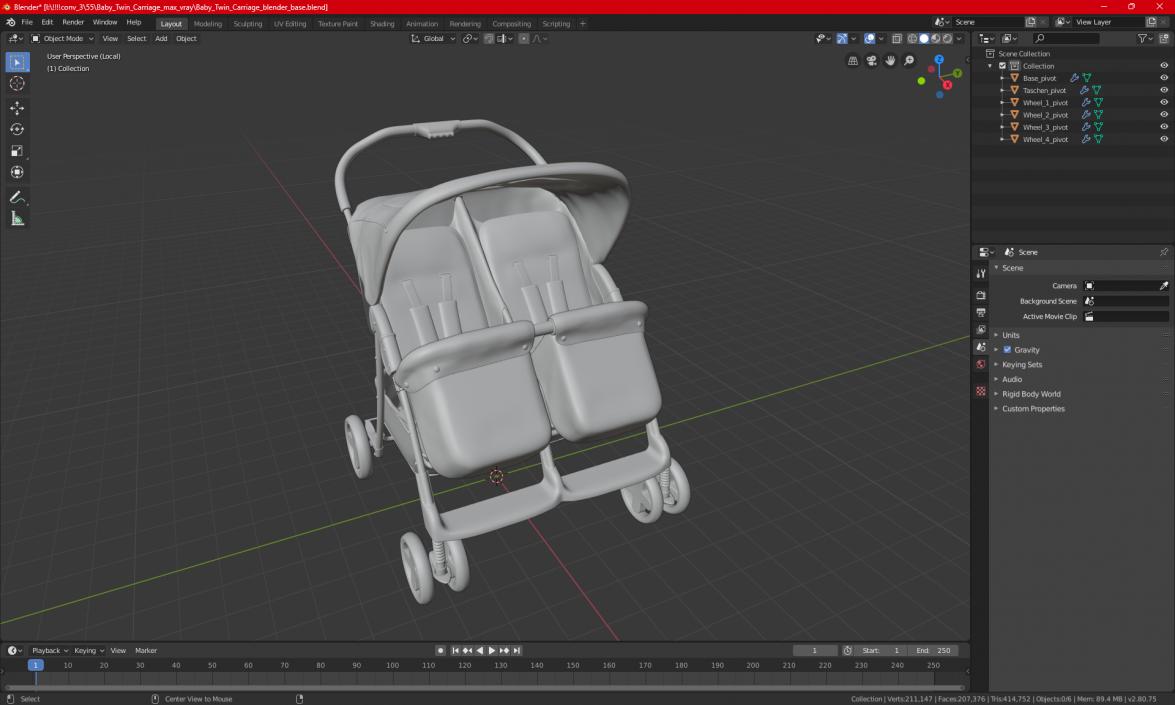 3D Baby Twin Carriage model