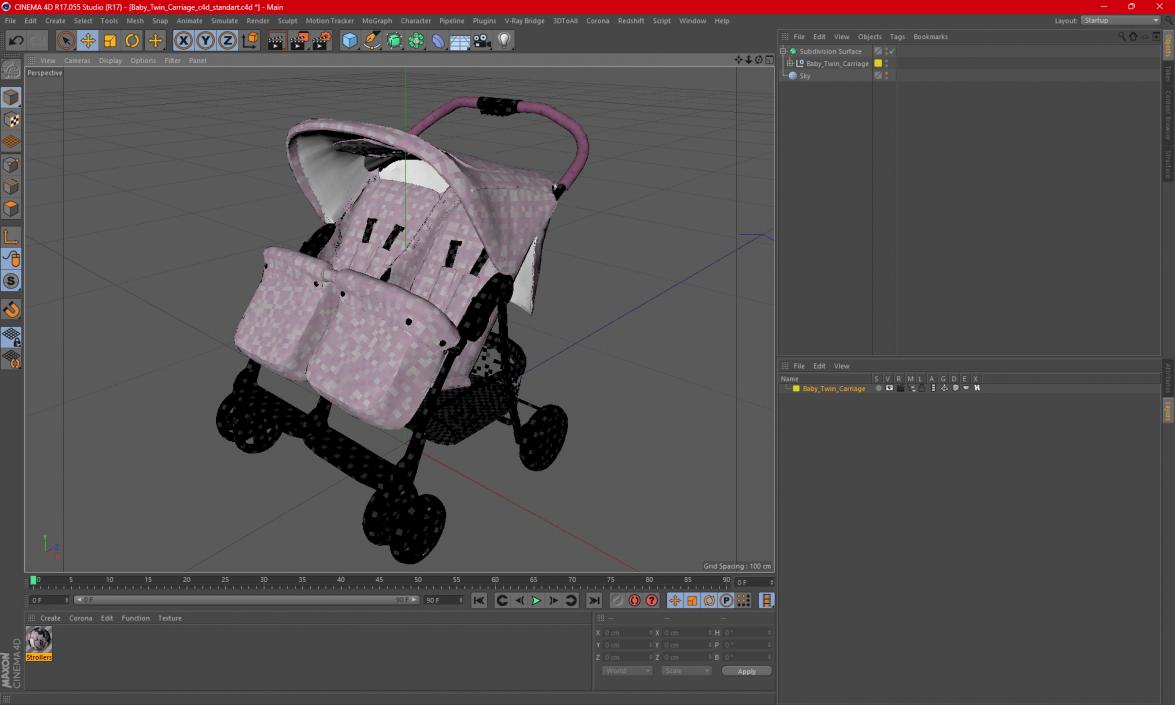 3D Baby Twin Carriage model