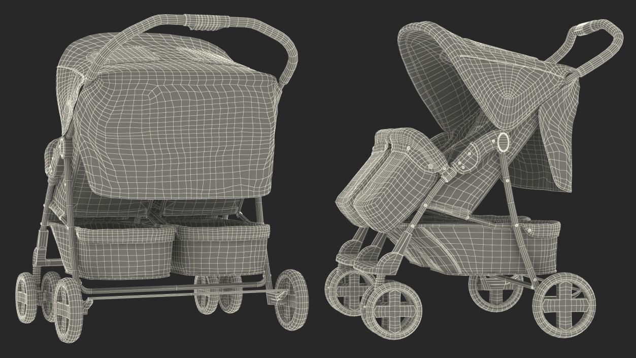 3D Baby Twin Carriage model