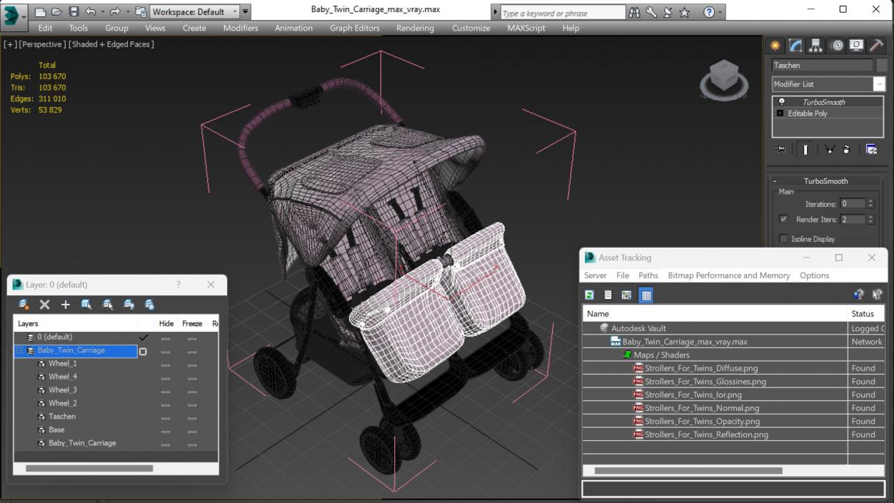 3D Baby Twin Carriage model