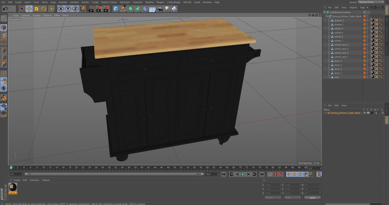 Rolling Kitchen Table Black 3D