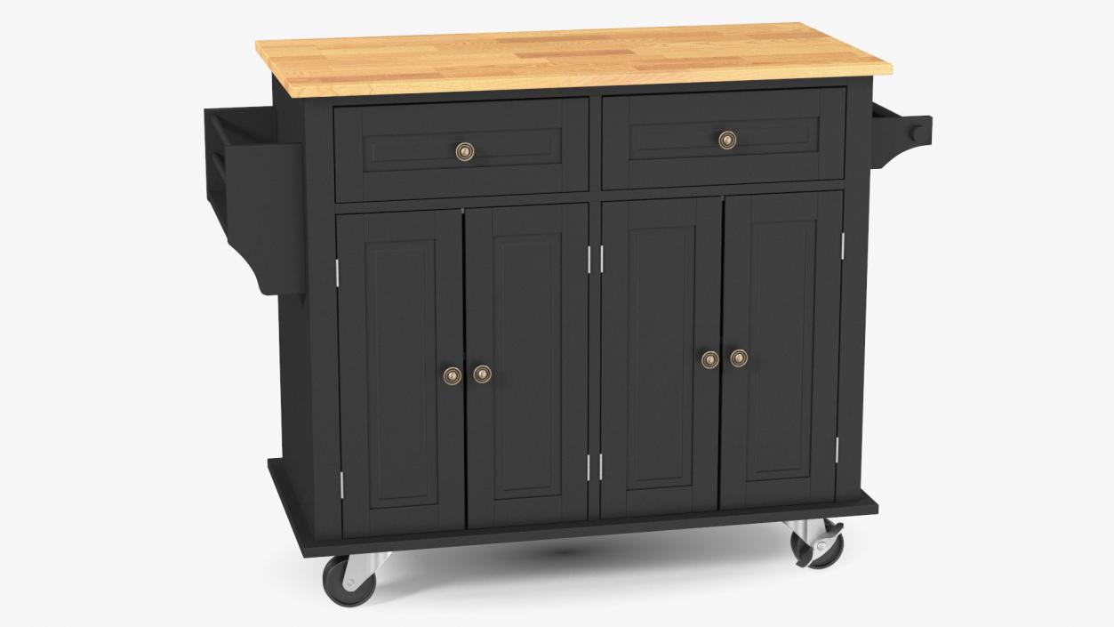 Rolling Kitchen Table Black 3D