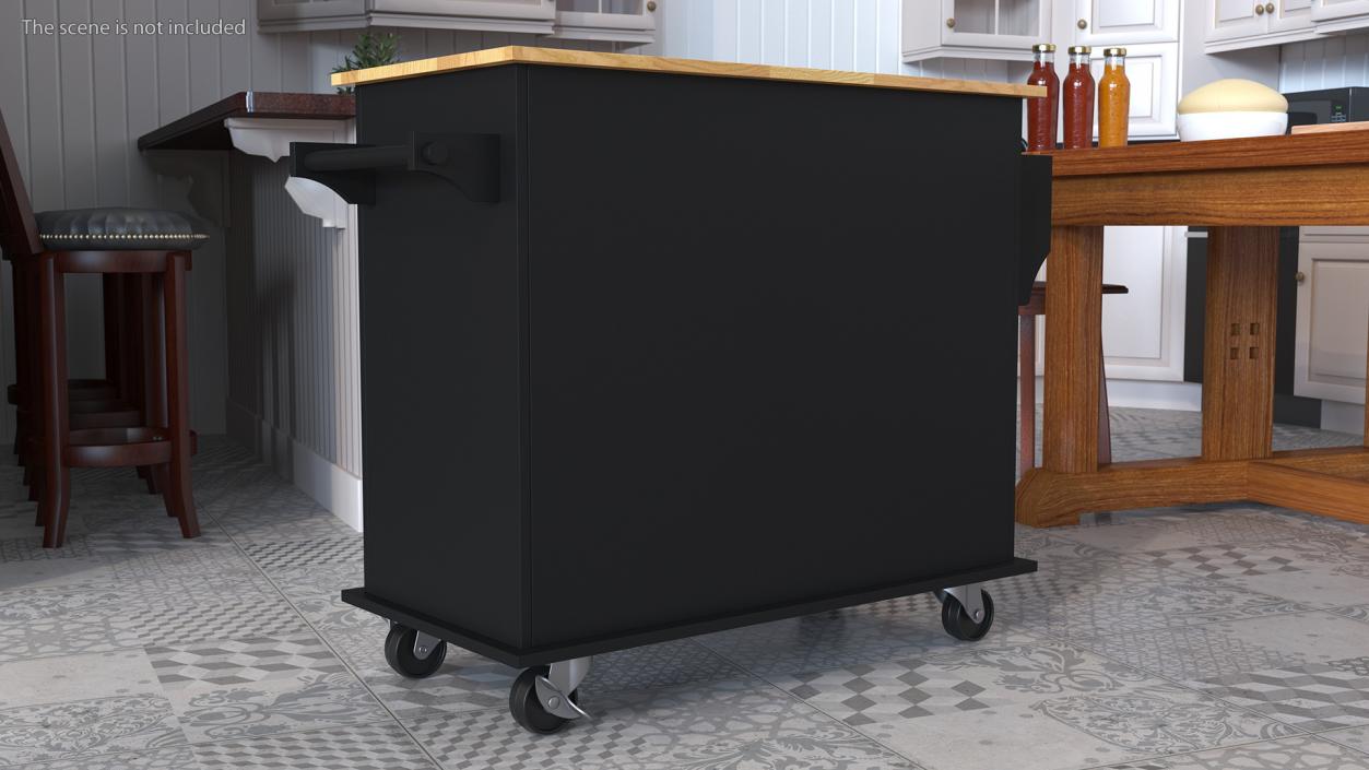 Rolling Kitchen Table Black 3D