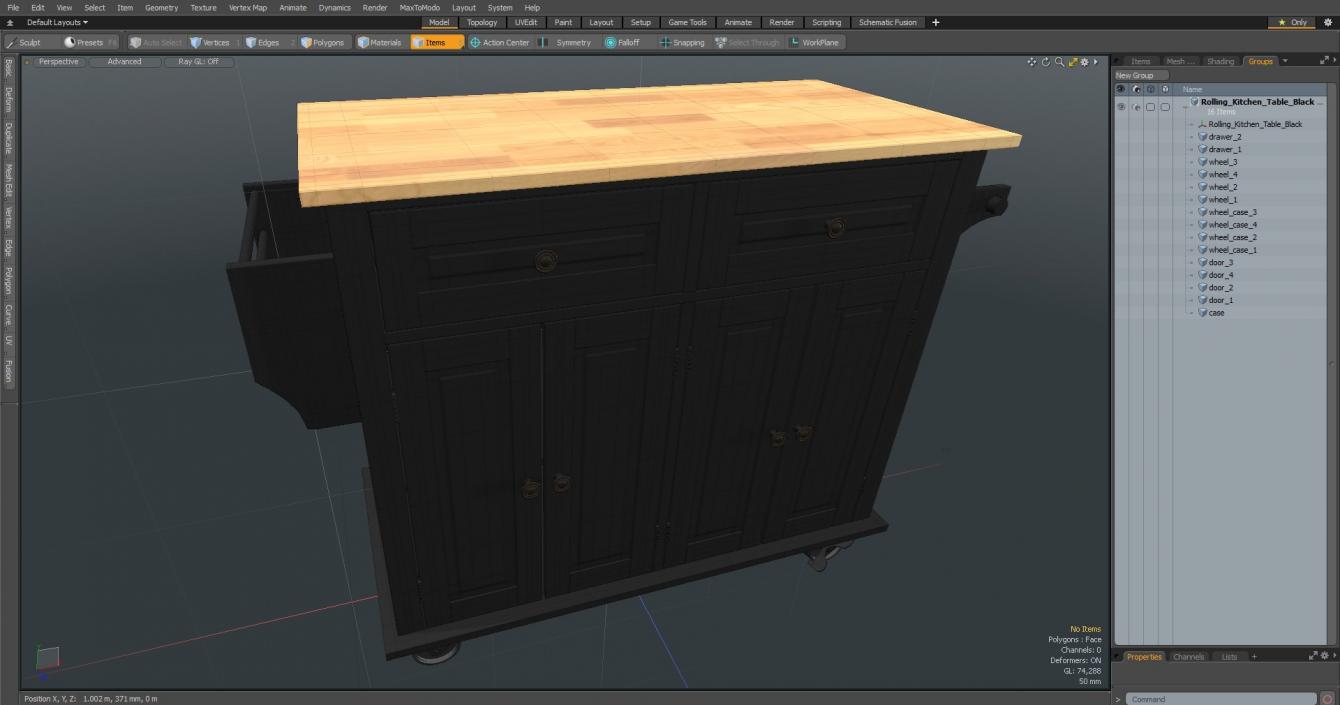 Rolling Kitchen Table Black 3D