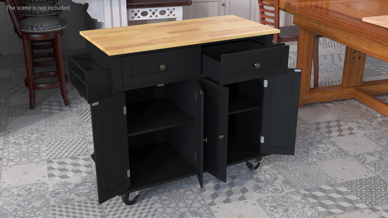 Rolling Kitchen Table Black 3D