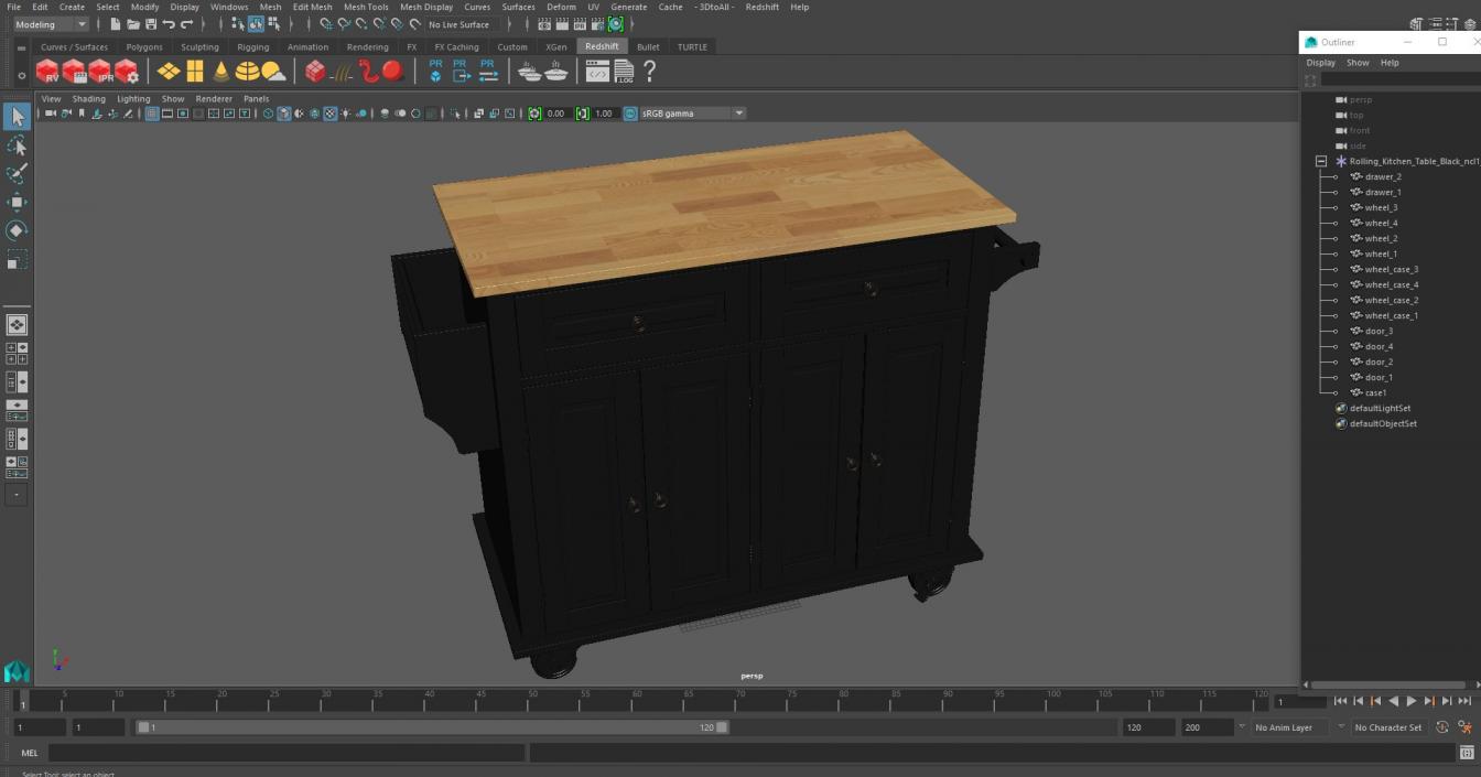 Rolling Kitchen Table Black 3D