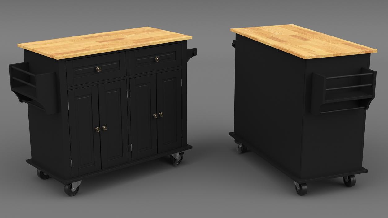 Rolling Kitchen Table Black 3D