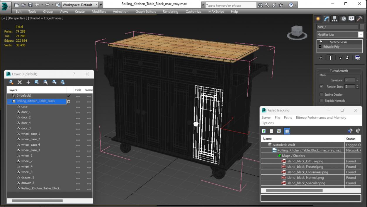 Rolling Kitchen Table Black 3D