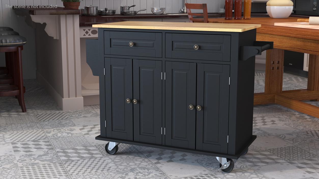 Rolling Kitchen Table Black 3D