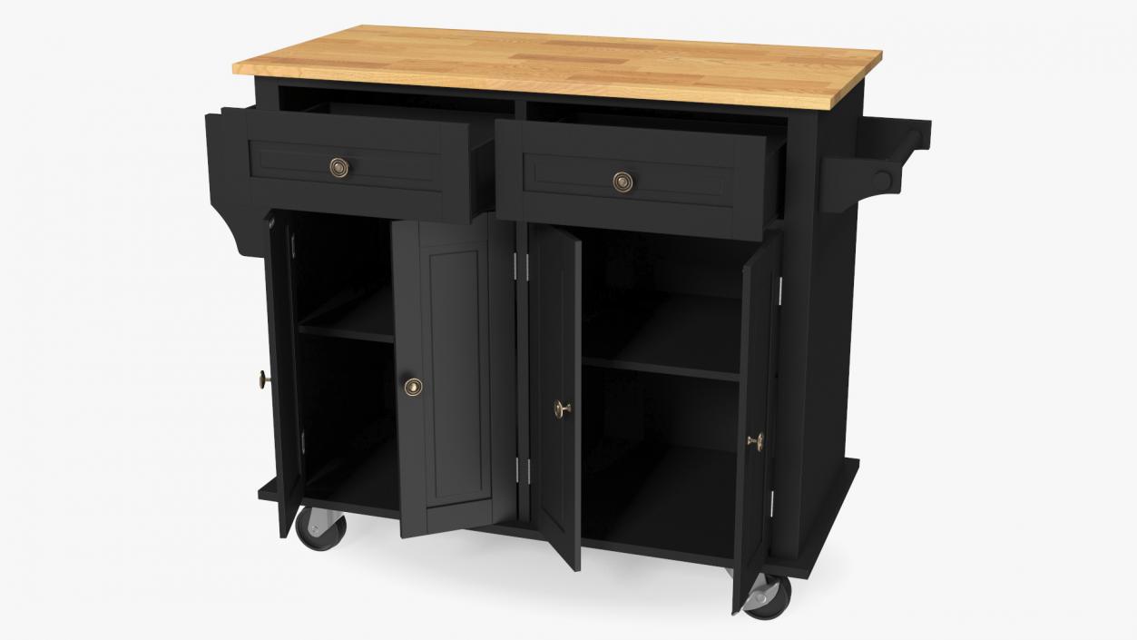 Rolling Kitchen Table Black 3D