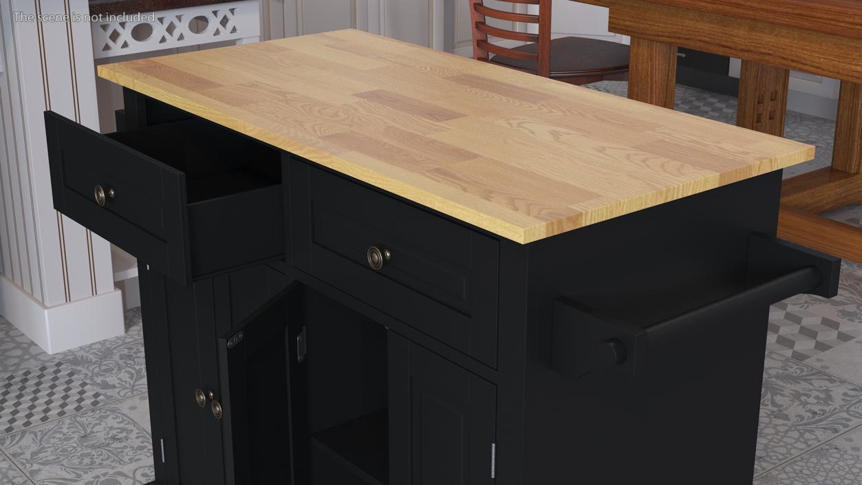 Rolling Kitchen Table Black 3D