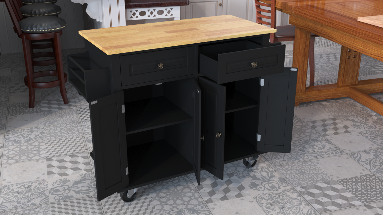 Rolling Kitchen Table Black 3D