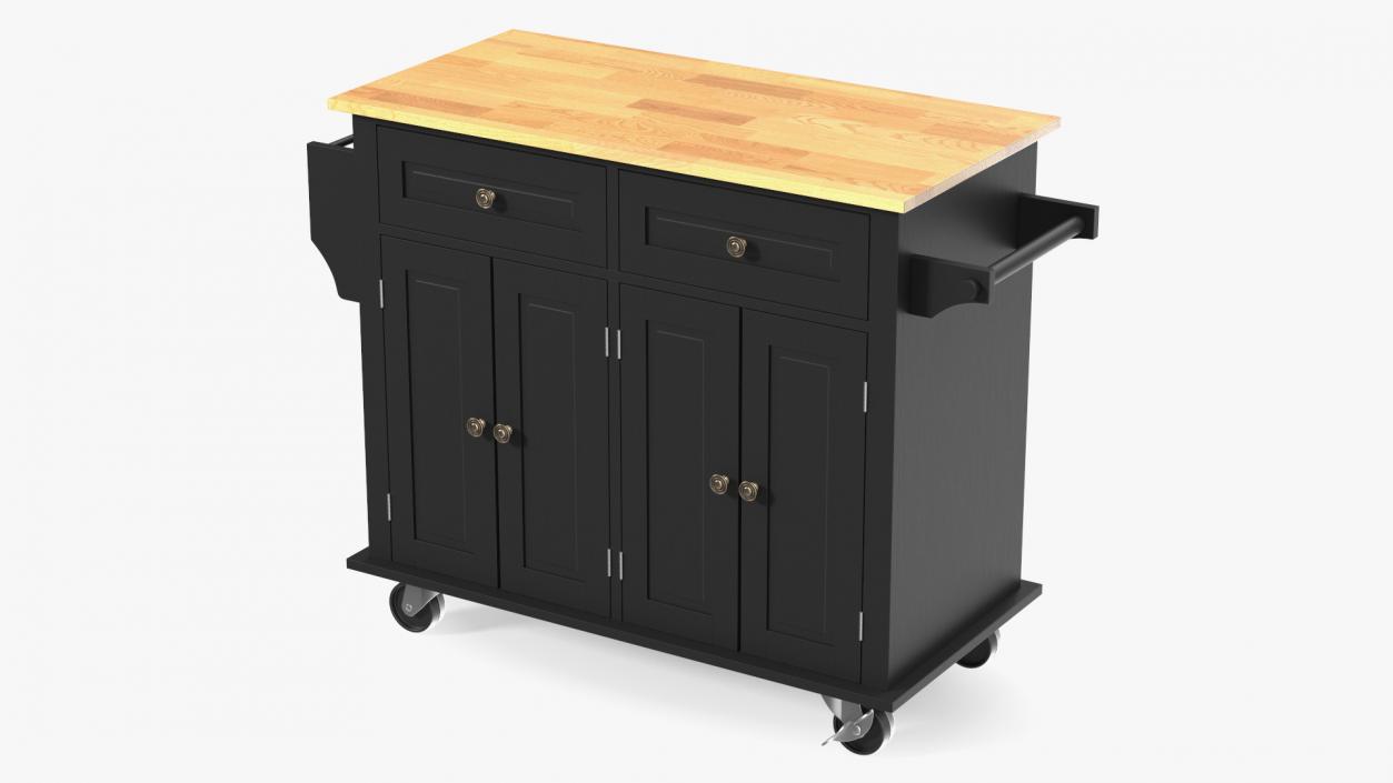 Rolling Kitchen Table Black 3D