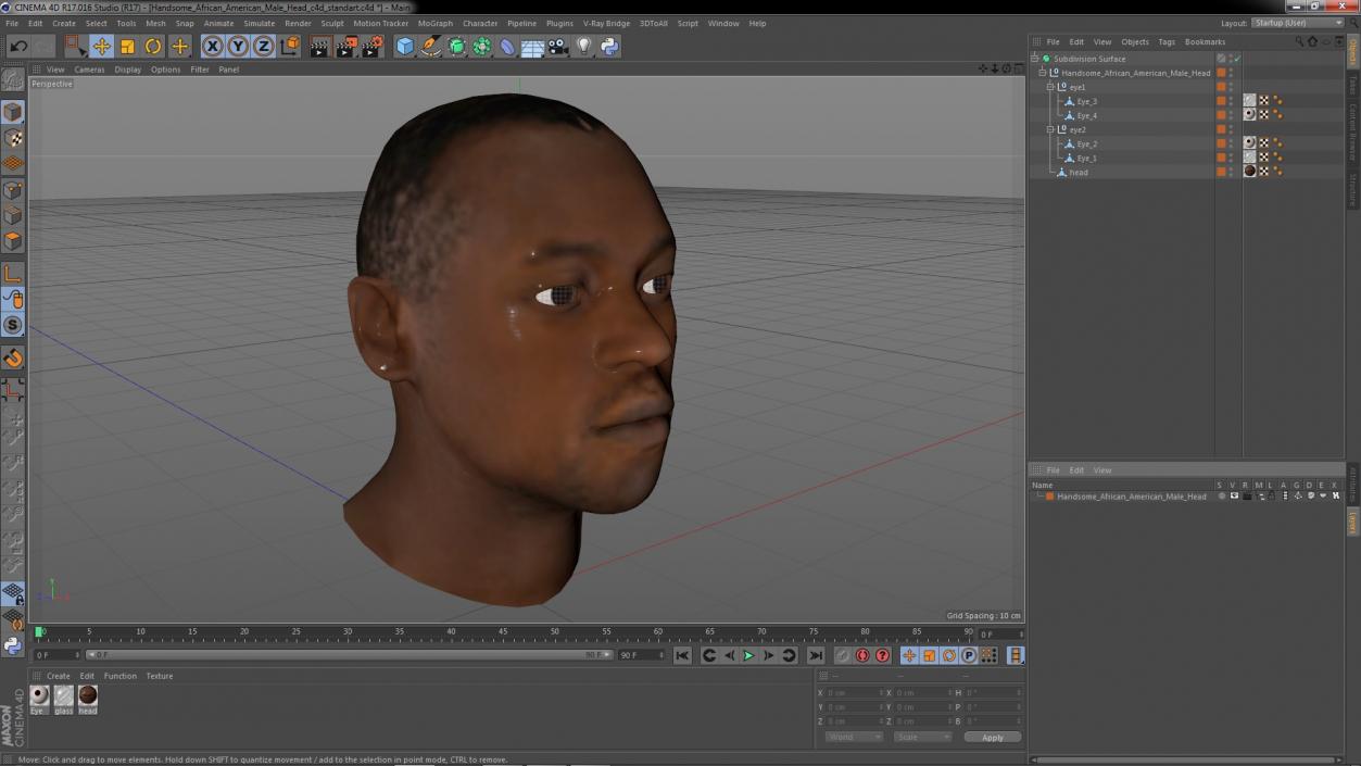 3D model Handsome African American Male Head