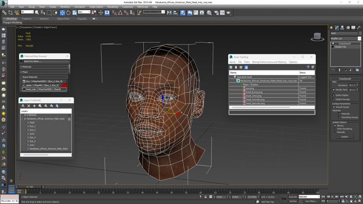 3D model Handsome African American Male Head