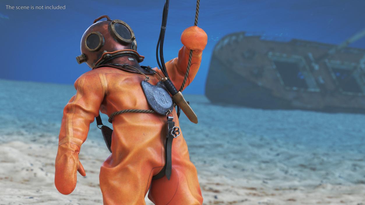 3D Old Copper Diving Suit and White Shark model