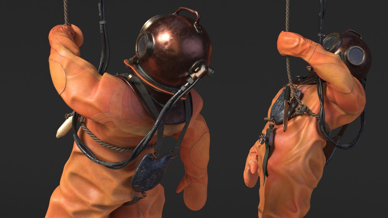 3D Old Copper Diving Suit and White Shark model