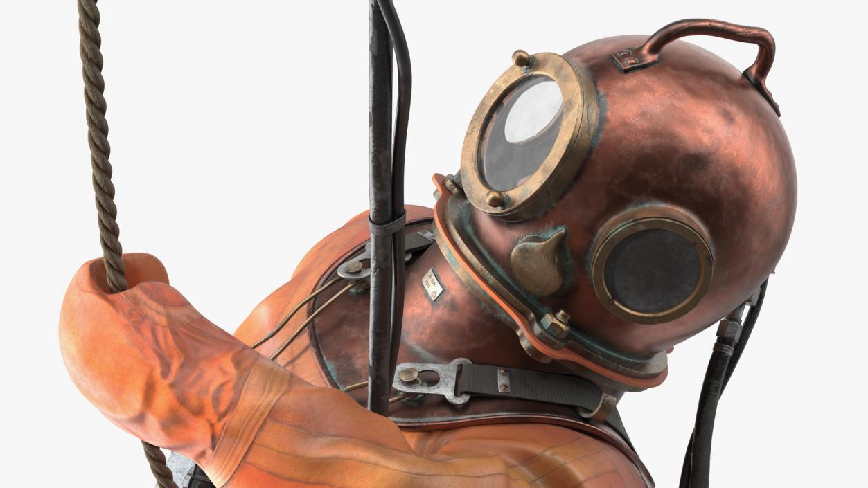 3D Old Copper Diving Suit and White Shark model