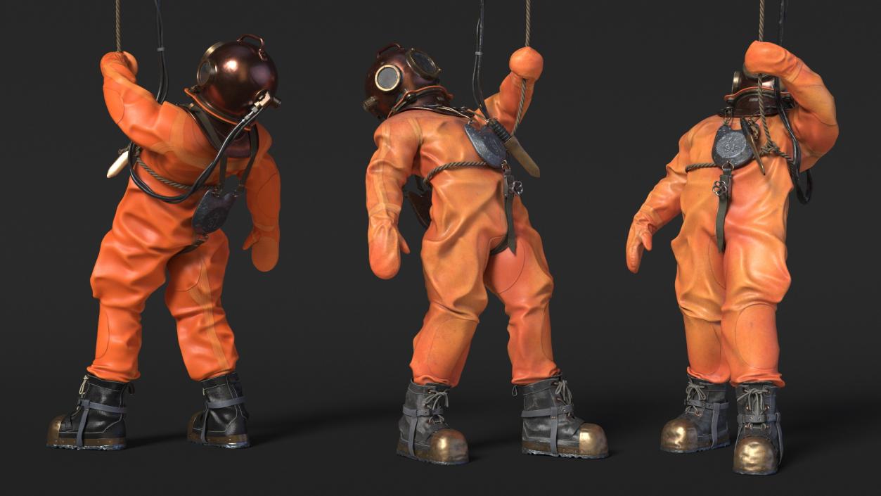 3D Old Copper Diving Suit and White Shark model