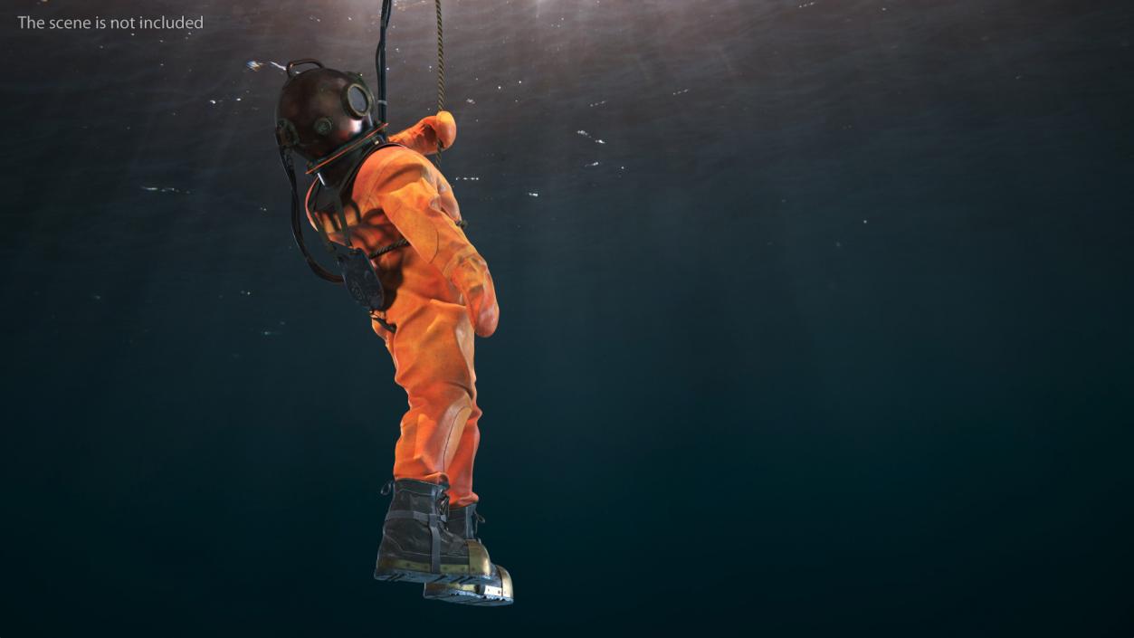 3D Old Copper Diving Suit and White Shark model