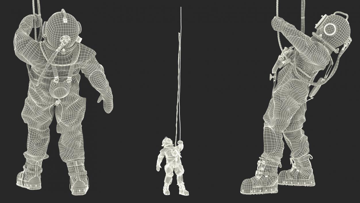 3D Old Copper Diving Suit and White Shark model