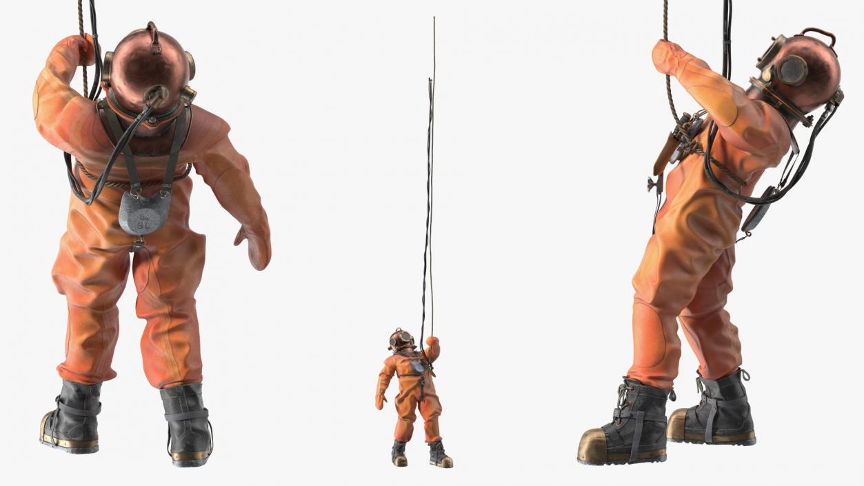 3D Old Copper Diving Suit and White Shark model