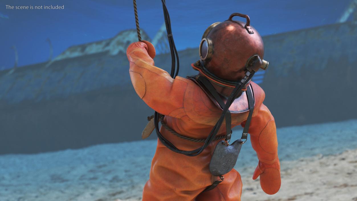 3D Old Copper Diving Suit and White Shark model