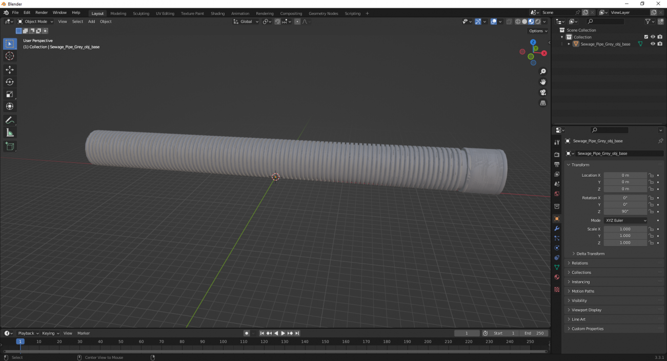 3D Sewage Pipe Grey