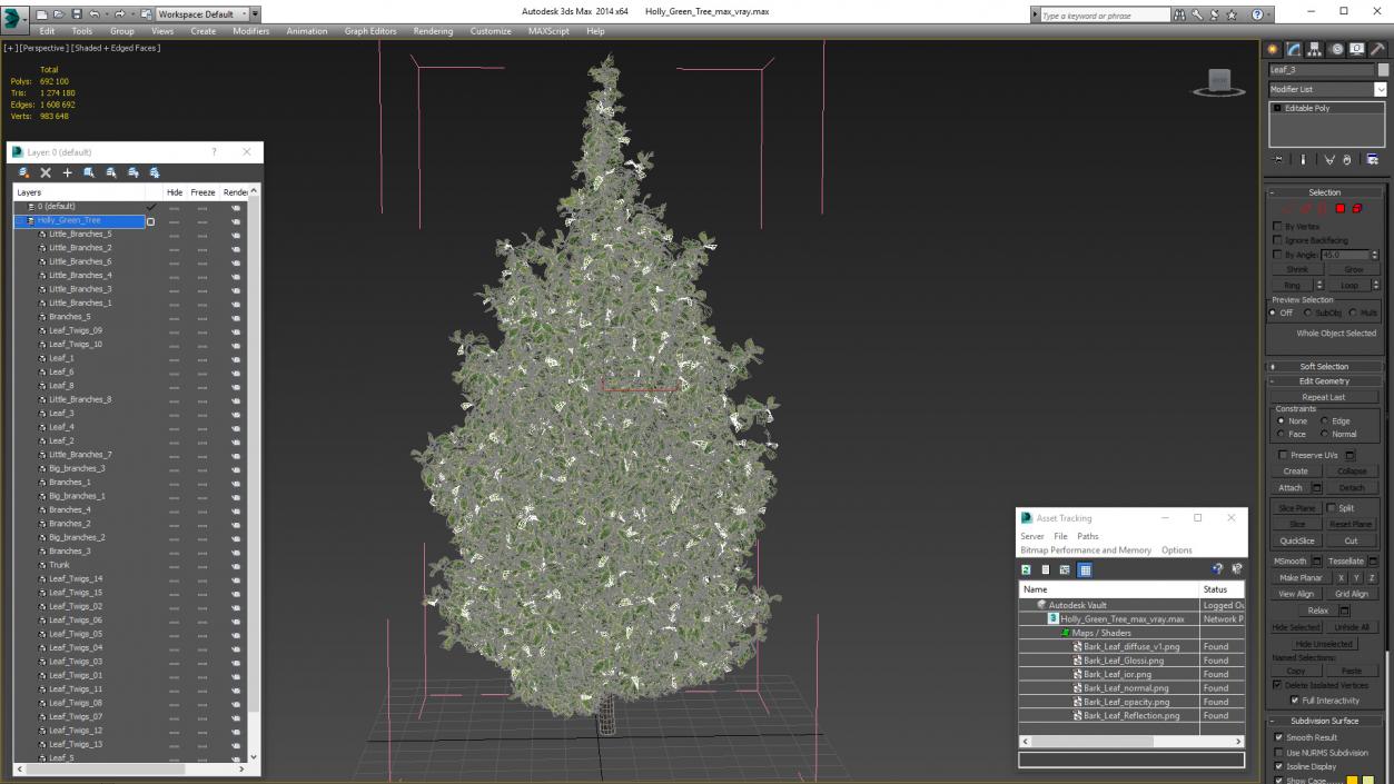 3D Holly Green Tree