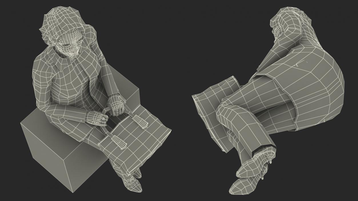 Elderly Lady in Casual Clothes Siting Pose 3D