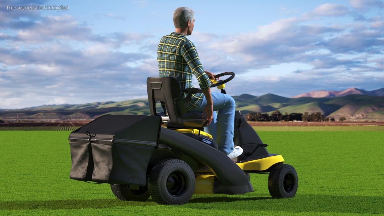 Man with Riding Lawn Mower Cub Cadet CC30E 3D