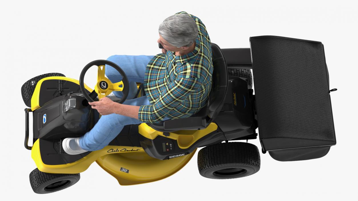 Man with Riding Lawn Mower Cub Cadet CC30E 3D