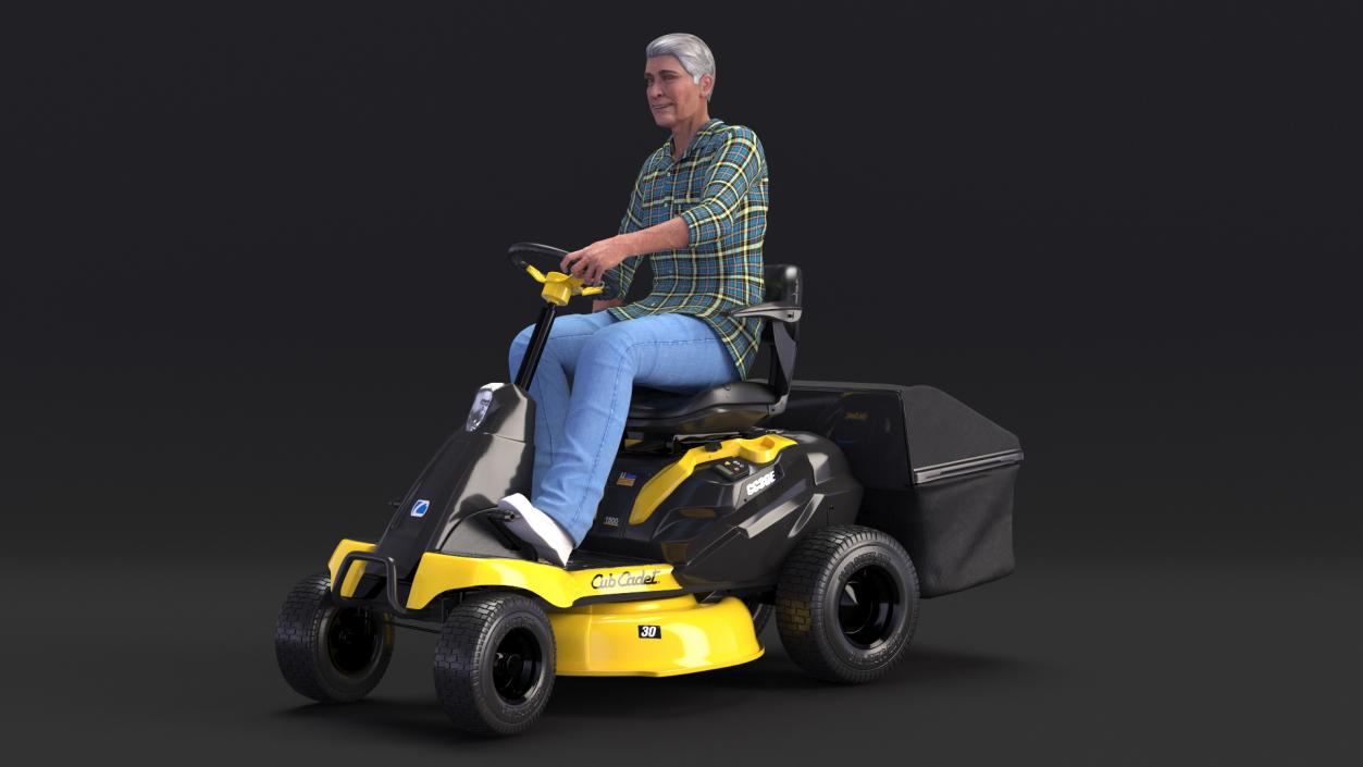 Man with Riding Lawn Mower Cub Cadet CC30E 3D