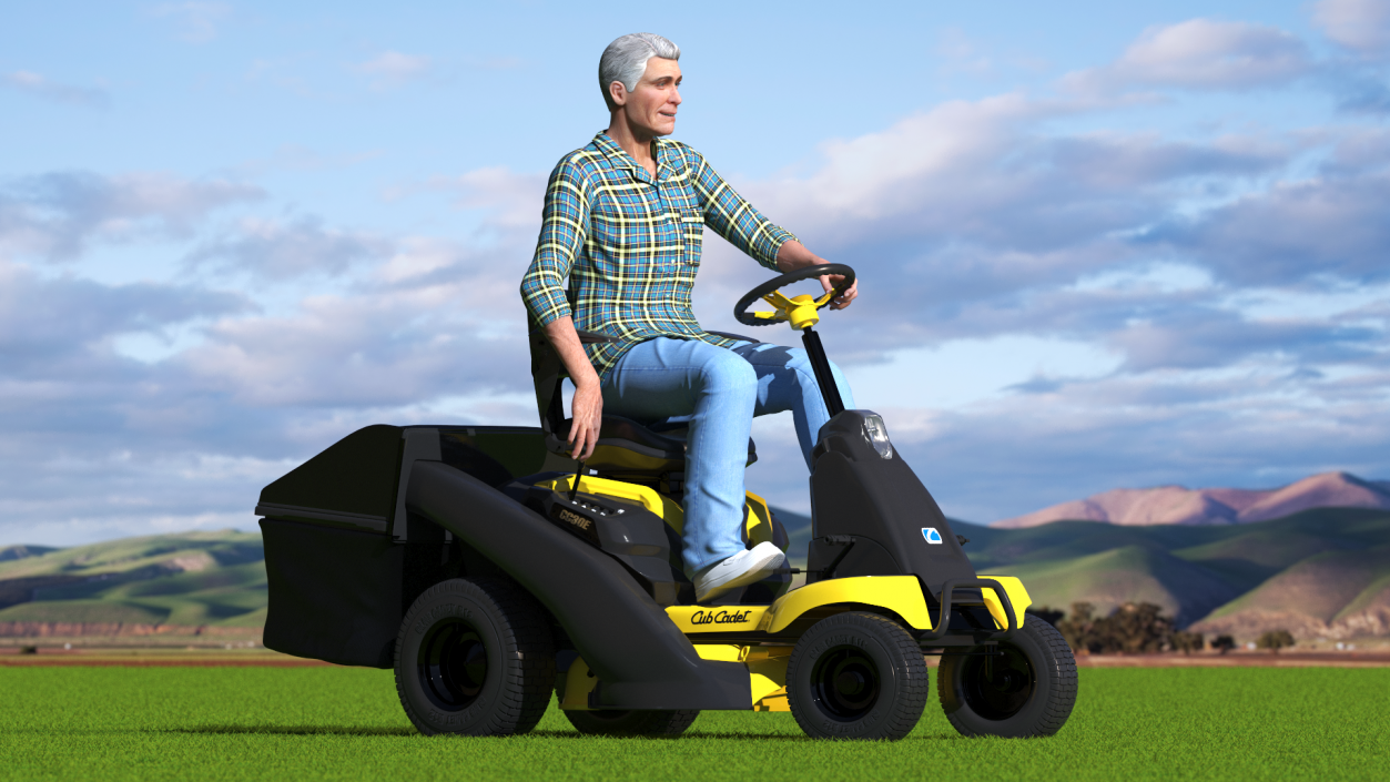 Man with Riding Lawn Mower Cub Cadet CC30E 3D