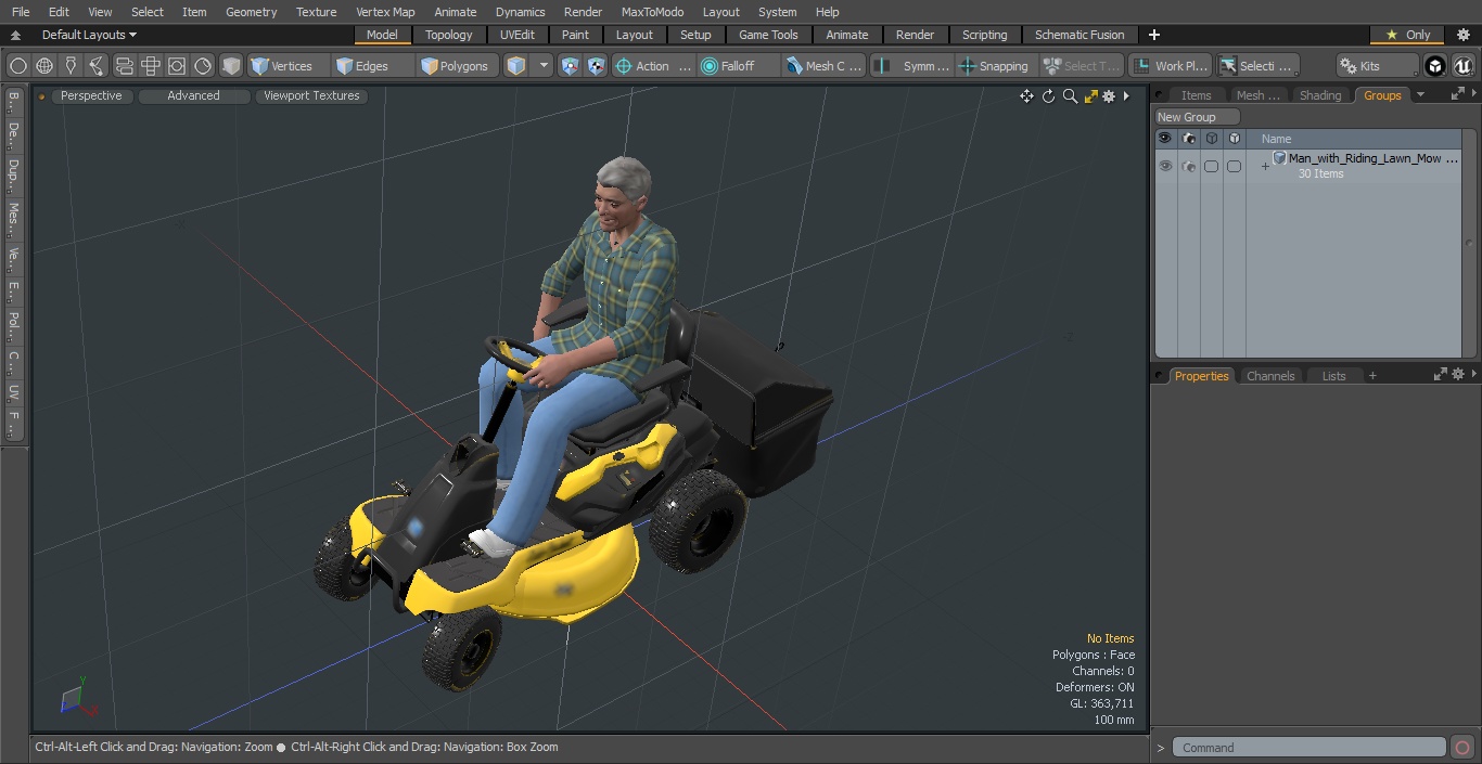 Man with Riding Lawn Mower Cub Cadet CC30E 3D