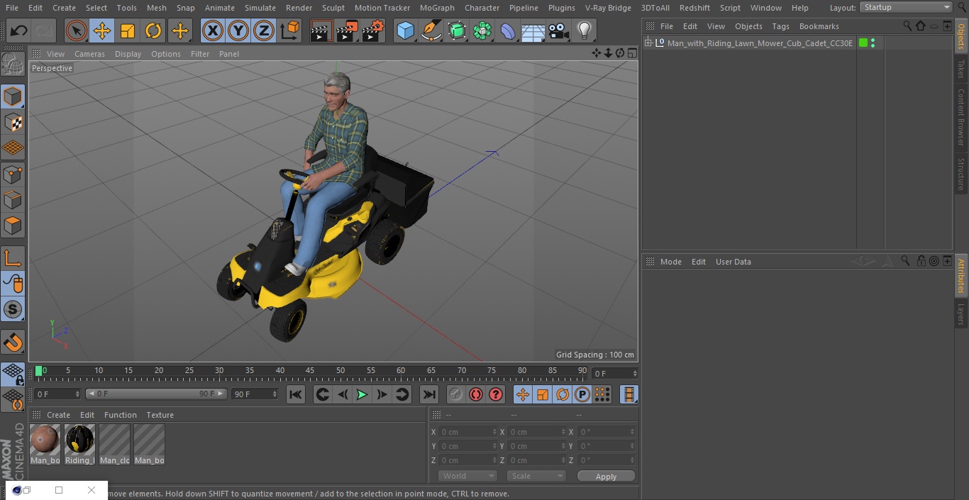 Man with Riding Lawn Mower Cub Cadet CC30E 3D