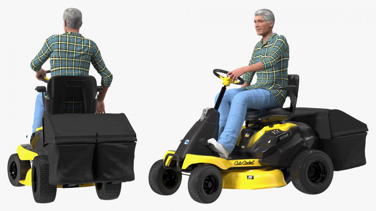 Man with Riding Lawn Mower Cub Cadet CC30E 3D