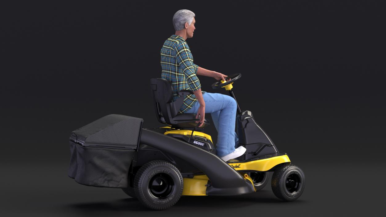 Man with Riding Lawn Mower Cub Cadet CC30E 3D