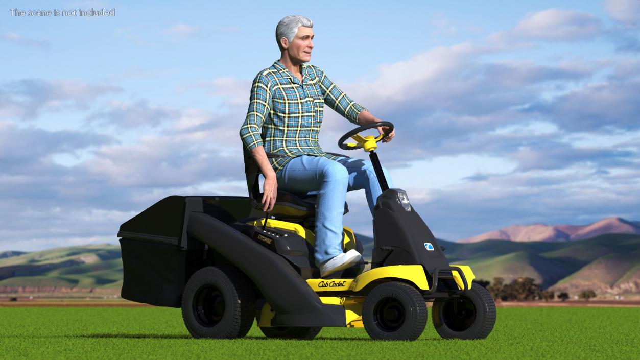 Man with Riding Lawn Mower Cub Cadet CC30E 3D