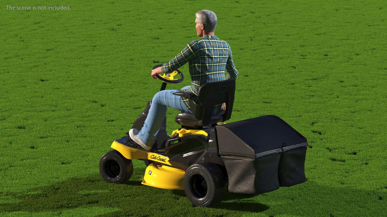 Man with Riding Lawn Mower Cub Cadet CC30E 3D