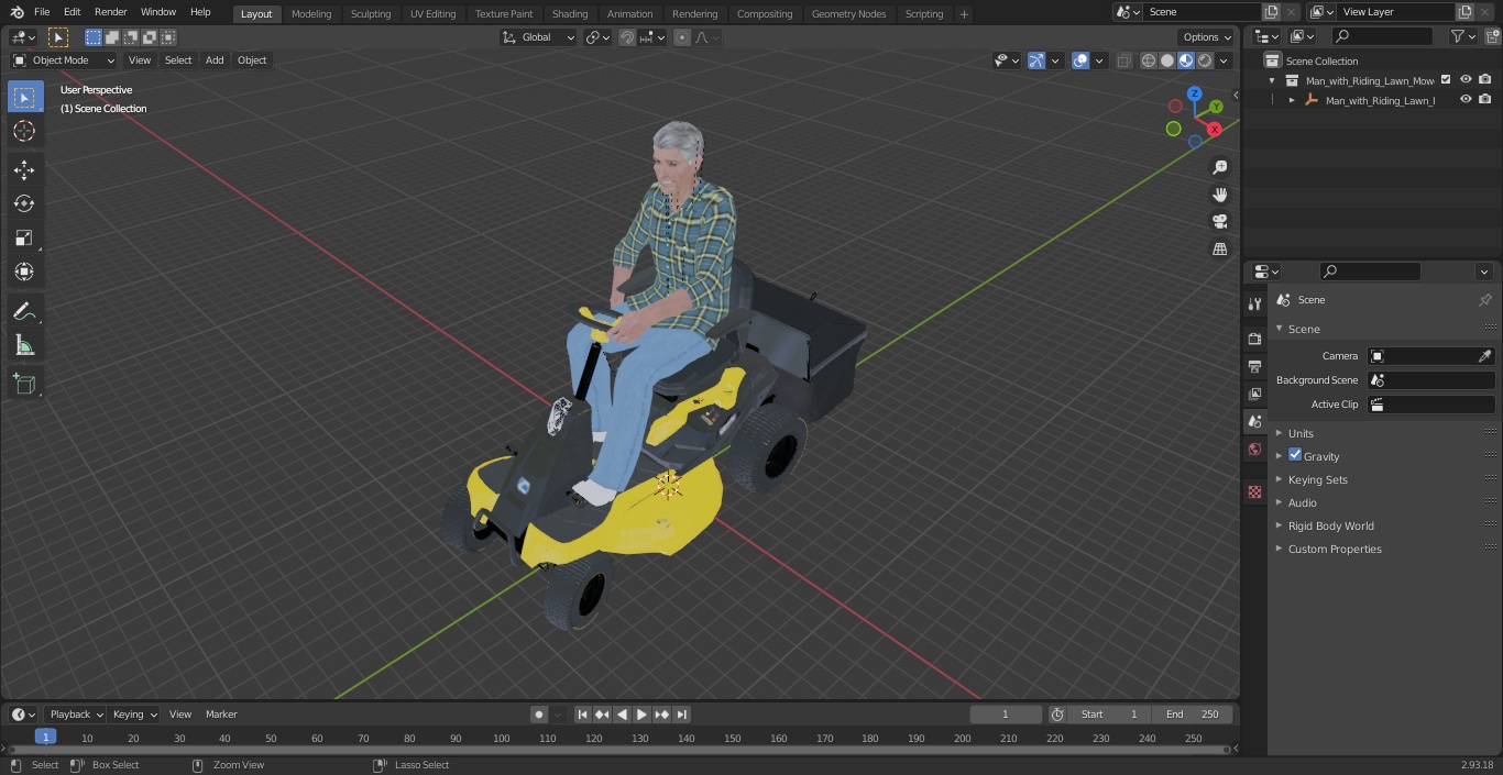 Man with Riding Lawn Mower Cub Cadet CC30E 3D