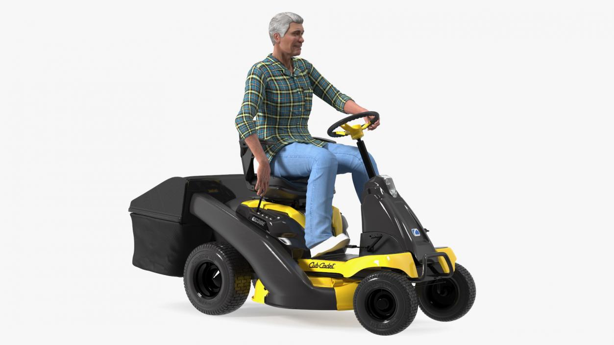 Man with Riding Lawn Mower Cub Cadet CC30E 3D