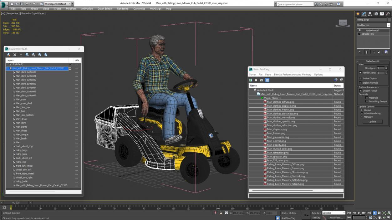 Man with Riding Lawn Mower Cub Cadet CC30E 3D